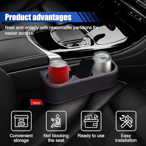 Car Cup Holder, Auto Front Seat Organizer, Multifunctional Cup Drink Holders with PU Leather Cover, Gap Filler Storage Box Coin Bucket Console Side Pocket Cell Mobile Phone Holder (Black) - color: Black