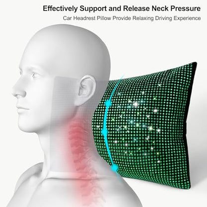surpassme 2PCS Rhinestone Car Headrest Neck Pillow for Driving with Bling Bling Crystal Bow Pillow Car Accessories for Women (Green) - color: 2 Green Pillows