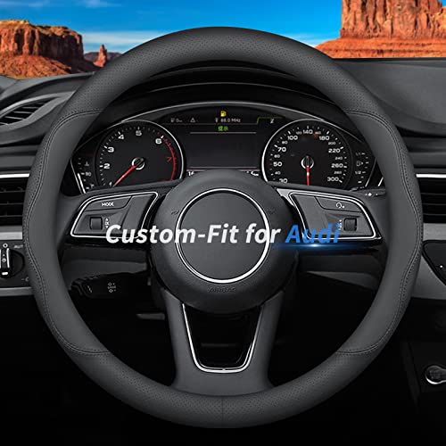 Deer Route Custom-Fit Leather Car Steering Wheel Cover for Audi, B-Style, Non-Slip, Breathable - color: B-Style, size: For Audi