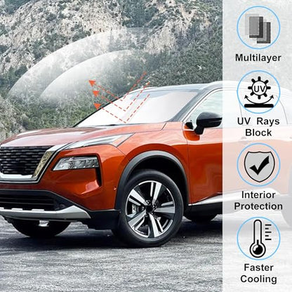 Windshield Sun Shade Fit for 2021 2022 2023 2024 2025 2026 Nissan Rogue 3rd Gen.Accessories(Not for Rogue Sport) Foldable Sunshade Shield Protector - size: Fit Nissan Rogue 3rd Gen.2021-2026