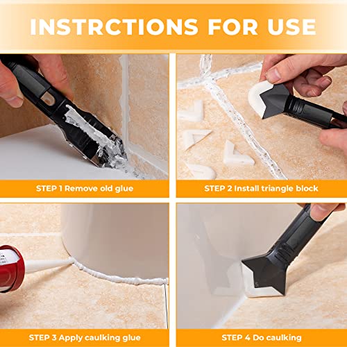 Saker Silicone Caulking Tools-3 in 1 Sealant Finishing Tool Grout Remove Scraper Caulk Remover Glass Glue Angle Scraper for Bathroom,Kitchen,Floor,Window,Sink Joint,Frames Seal (Black Blue) - style: Classic with Scraper
