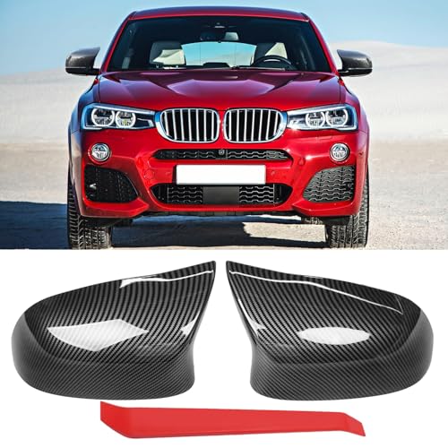 Jaronx Compatible with BMW Mirror Cover X3 F25 LCI 2014-2018/X4 F26 2015-2017/X5 F15 2014-2018/X6 F16 2015-2019,Clip-on Left&Right Side Ox Horn Style Rearview Mirror Caps for BMW(Carbon Fiber Pattern) - color: Carbon Fiber, size: F15/F25