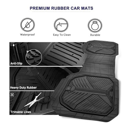 CAR PASS Heavy Duty Rubber Rear Car Mat, Deep-Dish Odorless Car Floor Mats All Weather, Universal Trim-to-Fit for SUVs Trucks Sedans, Waterproof Anti-Slip, Black - color: Rear Only Black
