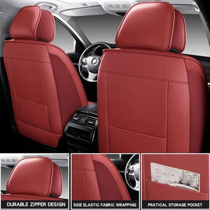 MINGBRON Leather Car Seat Covers,Car Seat Covers Full Set,Automotive Seat Covers 6 Seats,Fit for Most Cars SUV and Most Sedans Red - color: Red 3, size: 5 Seat Covers (Front & Rear)