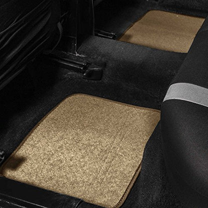 FH Group Car Floor Mat 4 Piece Set Driver's Seat with Heel Pad Deluxe Front 66 x 43 cm Rear 32 x 43 cm Beige - color: Beige
