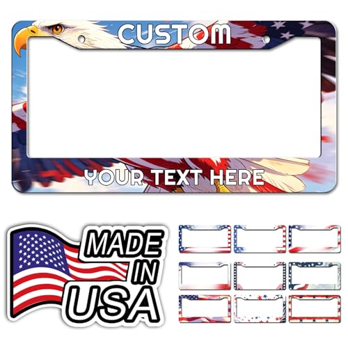 Custom Patriotic License Plate Frame Personalized Text American Flag Car Tag Holder, Anti Rust Cover Protector for US 250th Anniversary, 2 Hole Universal Fit Auto Accessories 12.3"x6.3" - color: Patriotic