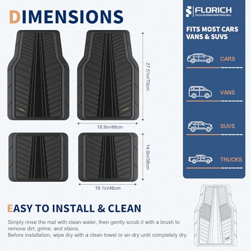 FLORICH Car Floor Mats, Heavy Duty Floor Mats for Cars, 4 Piece All-Weather Floor Mats with Anti-Slip Backing, Waterproof Universal Trim-to-Fit, Automotive Floor Mat for Cars SUV Trucks
