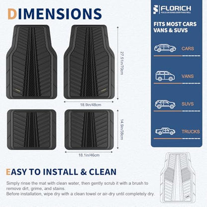 FLORICH Car Floor Mats, Heavy Duty Floor Mats for Cars, 4 Piece All-Weather Floor Mats with Anti-Slip Backing, Waterproof Universal Trim-to-Fit, Automotive Floor Mat for Cars SUV Trucks