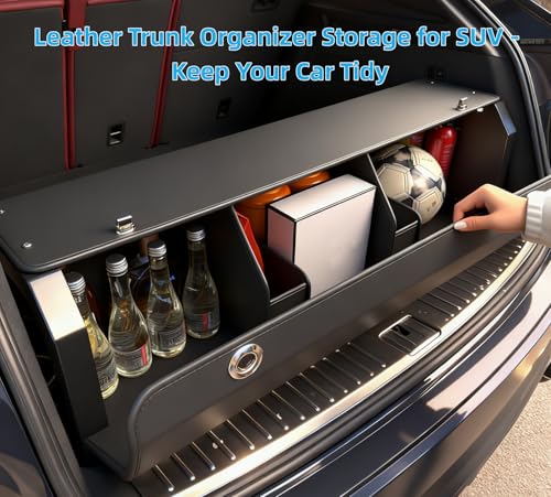 Trunk Organizer for SUV, Leather Car Organizers and Storage with lid & Sturdy Handle, Waterproof Hard Car Trunk Storage Box for Sedan, Travel, Grocery, Daily (Black, 37''*11.41''*12.5'') - size: Standard