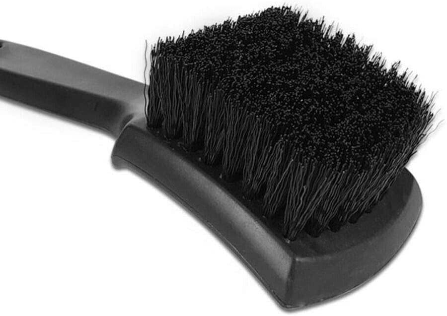 8.5” Nylon Tire Brush, Stiff Bristle Wheel Cleaning Tool, Car Floormat Scrub Brushes, Long Handled Detail Brush for Auto Detailing, Heavy Duty Nifty Interior Carpet (Black)