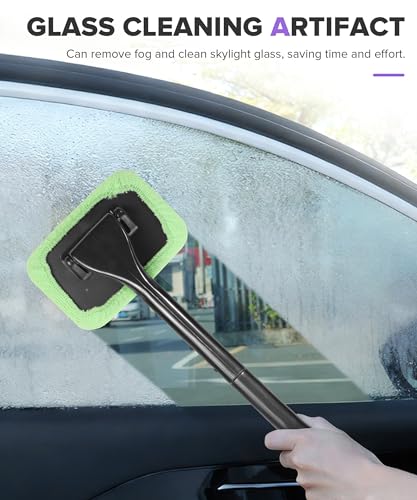 6PCS Car Detailing Kit,Windshield Cleaner Tool,Car Accessories Inside Windshield Cleaning Tool with Extendable Handle,4 Microfiber Pads and 1 Spray Bottles,Suitable for All Cars,Trucks,SUVs,RVs