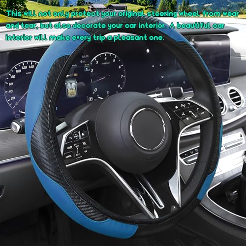 Car Steering Wheel Cover, 15 inch Carbon Fiber Microfiber Leather Elastic Steering Wheel Protector, Breathable Anti-Slip Comfortable Steering Wheel Covers for Most Cars (Black&Blue) - color: Black&Blue