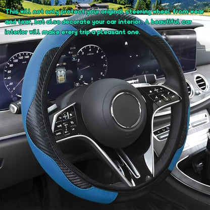 Car Steering Wheel Cover, 15 inch Carbon Fiber Microfiber Leather Elastic Steering Wheel Protector, Breathable Anti-Slip Comfortable Steering Wheel Covers for Most Cars (Black&Blue) - color: Black&Blue
