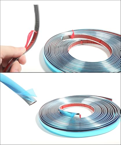 SCUARI 1/2 Inch Wide Chrome Tape,25FT Chrome Tape for Cars,Car Accessories Car Trim,Automotive Chromes Trim Molding,Auto Body Chromes Trims Strip,Universal Trims for Most Truck RV Door Window