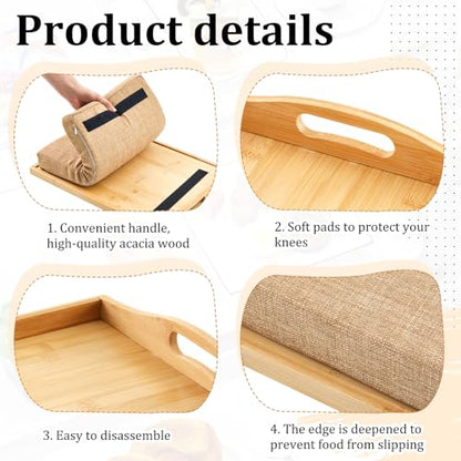 Tioncy 1 Piece Bamboo Lap Tray with Detachable Pillow 16.9'' x 13'' Lap TV Trays Desk with Handles for Adults Eating in Recliner Breakfast Housewarming Gift (Natural Color,Flaxen) - color: Natural Color, Flaxen