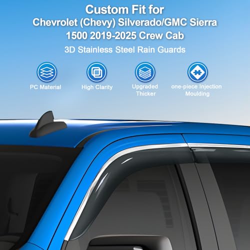 Sze Rain Guards Compatible with Chevrolet (Chevy) Silverado/GMC Sierra 1500 2019-2026 Crew Cab Side Window Deflectors Window Visors Out-Channel Guard Deflector Vent Visor-4pcs - style: Chevy Silverado/GMC Sierra 1500 2019-2025