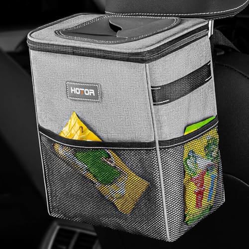 HOTOR Car Trash Can - Multifunctional Car Accessory for Interior Stuff with Compact Design, Waterproof Organizer and Storage with Adjustable Straps, Magnetic Snaps (Light Gray) - color: Light Grey, size: 2 Gallons
