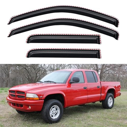 in-Channel Window Visors Rain Guards for 2000-2004 Dodge Dakota Quad/Crew Cab, Window Vent Wind Deflectors Visors Shades for 00 01 02 03 04 Dakota - size: 2000-2004 Dodge Dakota Crew/Quad Cab