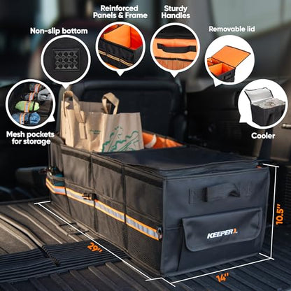 KEEPER Extra Large Trunk Organizer with Cooler, 70L, Multi-Compartment Collapsible Car Organizers and Storage, Non-Slip Bottom, Suitable for SUV, Minivan, and Cars - size: Extra Large (70L) with Cooler