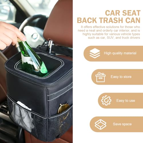 Car Trash Can with Lid, Rear Seat Suspension Car Bin, Collapsible Multipurpose Automotive Trash cans, Leakproof Waterproof Automotive Organizer and Storage Bag, for Sedan Truck SUV (Black)