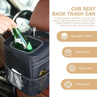 Car Trash Can with Lid, Rear Seat Suspension Car Bin, Collapsible Multipurpose Automotive Trash cans, Leakproof Waterproof Automotive Organizer and Storage Bag, for Sedan Truck SUV (Black)