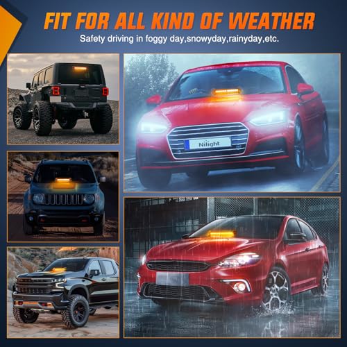 Nilight 12LED Traffic Advisor Strobe Light Bar Amber Emergency Warning Hazard Safety Dash Front/Rear Windshield Flashing Lights for Cars Trucks Police Firefighter Plow Construction Vehicles - color: Amber