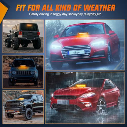 Nilight 12LED Traffic Advisor Strobe Light Bar Amber Emergency Warning Hazard Safety Dash Front/Rear Windshield Flashing Lights for Cars Trucks Police Firefighter Plow Construction Vehicles - color: Amber
