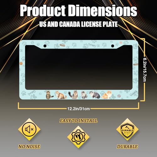 Cat Paw Prints License Plate Frame Colorful Animals Cats License Plate Holders Pet Funny Stainless Steel Car Bracket 2 Hole with Screws Universal Auto Accessory License Plate Frames 6.2x12.2 Inch - color: Animals Cats Pet Paw Prints