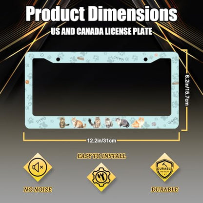 Cat Paw Prints License Plate Frame Colorful Animals Cats License Plate Holders Pet Funny Stainless Steel Car Bracket 2 Hole with Screws Universal Auto Accessory License Plate Frames 6.2x12.2 Inch - color: Animals Cats Pet Paw Prints