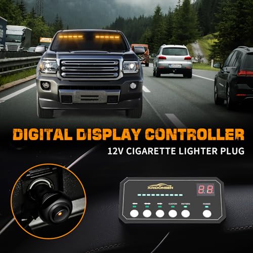 XRIDONSEN 2x 17 inch Emergency Dash Amber Strobe Lights for Trucks Interior Front/Rear Windshield Lights 40 LED Safety Flashing Warning Hazard w/Display Controller for Construction Vehicles SUV Car - color: Amber