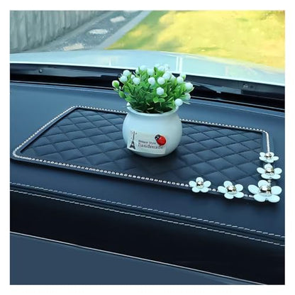 Bling Daisy Car Dashboard Anti-Slip Mat, Rhinestone Auto Dash Phone Hold Sticky Pad, 10.4'' × 5.9'' Vehicle Strong Gripping Mat for Keychain, Sun Glass and Electronic Device (Diamond/Daisy) - color: Diamond/Daisy