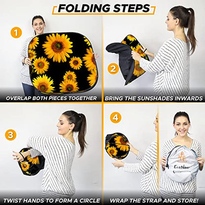 EcoNour Windshield Sun Shade 2 Piece Size (31L x 28W) Inches Medium, Sunflower Car Sunshade Foldable Design, 240T Polyester Front Window UV Protection Heat Block Interior Cover - size: Medium-flower