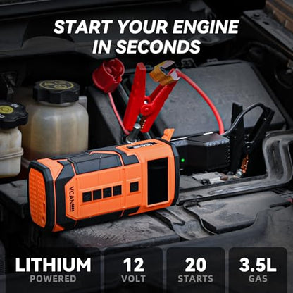 Jump Starter with Air Compressor, VCANENERGY Roadside Emergency Car Kit with 12V Portable Battery Jump Starter & Tire Inflator for Cars, Trucks, SUVs-Car Emergency Kit for Women, Men, Teen