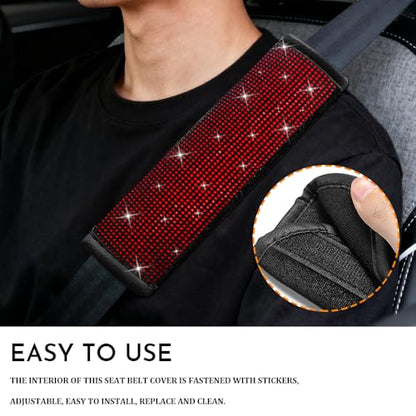 2PCS Bling Seat Belt Covers, Seat Belt Cover Pad, Car Seatbelt Shoulder Pads with Rhinestone, Auto Accessories Comfortable Automotive Neck Shoulder Mat Cushion for Car Truck SUV (Red) - color: Red