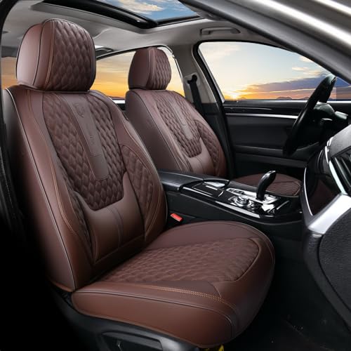 Coverado Front Seat Covers, Car Seat Covers Front Seats, Nappa Leather Seat Covers for Cars, Waterproof Seat Covers with Lumbar Support Universal Fit for Most Cars SUV Trucks (Front, Coffee) - color: A/Coffee, size: Front