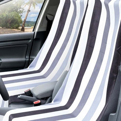 Hahafelt 2 Pack Car Seat Towel Covers with Storage Bag, 63 x 32 Inch Universal Non Slip Waterproof Sweat Protector for Car Truck, Gym Swimming Running, Machine Washable (Black Vertical Stripes) - style: Black Vertical Stripes