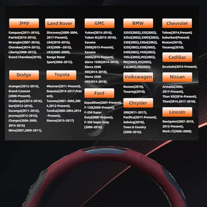 Breathable Leather Steering Wheel Cover with Non-Slip Grip for Enhanced Comfort - Designed for 15.35-16.14Inch Wheels on Pickup Trucks & Large SUVs. (15.74-inch red) - color: 40-RED