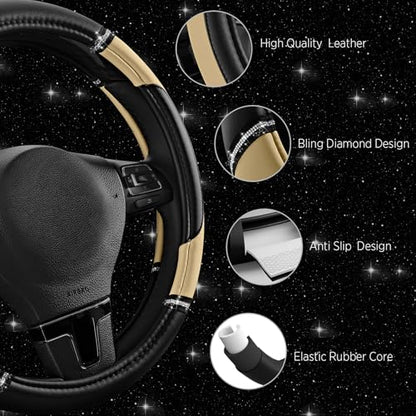Road Comforts Leather Steering Wheel Cover - Made with PVC Leather - Anti-Slip, Universal Fit 14 1/2 inches to 15 inches - Beige - color: Beige