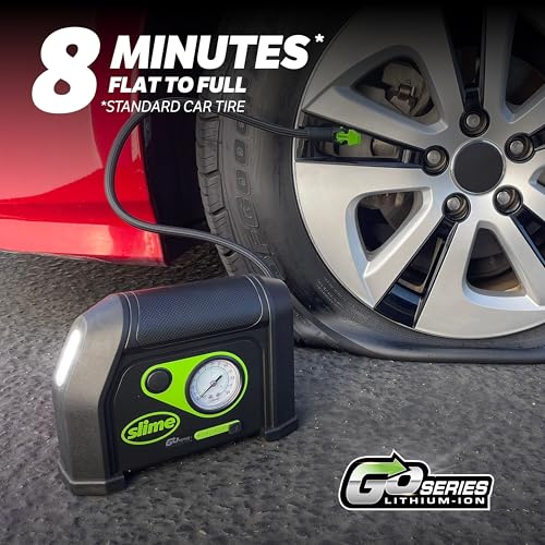 Slime 40084 Tire Inflator, Cordless, Portable Air Compressor Pump, Lithium Ion Battery and LED Light, Rechargeable, 8 min Inflation - style: Standard
