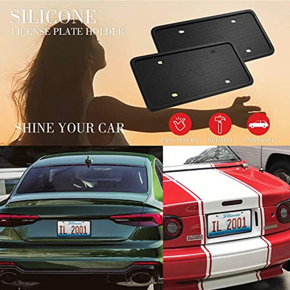 XCLPF Silicone Black License Plate Frame Covers 2 Pack- Front and Back Car Plate Bracket Holders. Rust-Proof, Rattle-Proof, Weather-Proof (Black) - color: Black