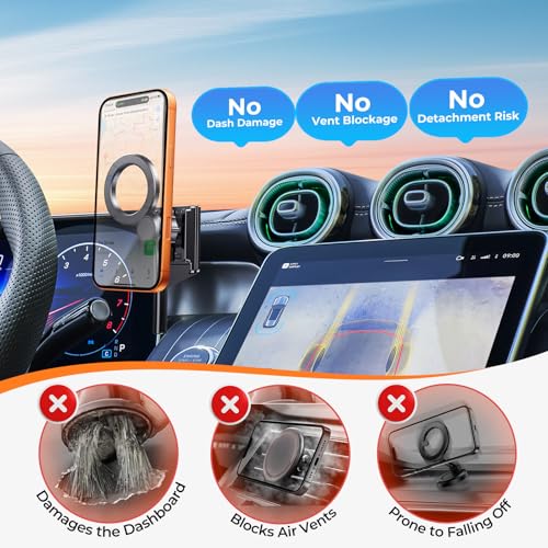 Car Phone Holder for Mercedes Benz GLC 2023-2026 & C-Class 2022-2026 (Only for 12.3-Inch Screen) 360° Rotation Magnetic Cell Phone Mount, Compatible with Magsafe, Does Not Affect Air Vent - style: Fit for 23-26 GLC & 22-26 C-Class, 12.3-Inch
