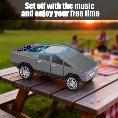 Futuristic Truck Bluetooth Replica Speaker with LED Display Screen – Portable Future-Style Audio with TWS Link, FM Radio, LED Lighting and Built-in Mic, For Every Technology and Truck Lover (Gray) - color: Gray