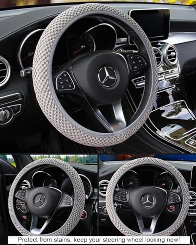 Hiflyer Steering Wheel Cover - Universal 14.5-15 Inch, Soft Microfiber, Women & Men, Grey - color: Grey