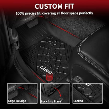 LASFIT Floor Mats for Jeep Gladiator JT 2020-2025 2026 All Weather TPE Custom Fit Pickup Truck Mats Floor Liners 1st & 2nd Row, Black - style: Gladiator 2020-2026 Floor Mats