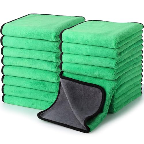 Nuenen 20 Pcs Microfiber Car Drying Towels Microfiber Cleaning Cloth 800 GSM Thick Plush Cleaning Dusting Cloth Auto Detailing Absorbent Towels Rags for Car Household Kitchen Window(Grey and Green) - color: Grey and Green