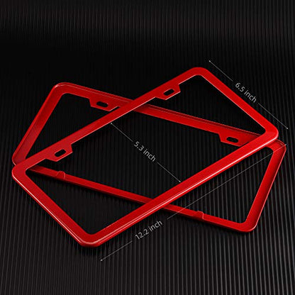 Red License Plate Frame, Metal Thin Stainless Steel with 2 Holes Screw Cap, 2 Pack (Red (Most Glamorous)) - color: Red (Most Glamorous)