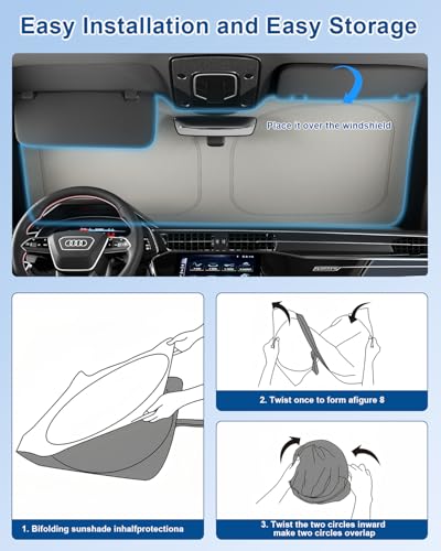 helloleiboo Graphene Car Windshield Sun Shade – 59" x 33" Foldable Car Sun Shade, Advanced Heat Absorption & UV Protection, Universal Fit for Cars, SUVs & Trucks (59 * 33 Inches) - size: 59*33 Inches