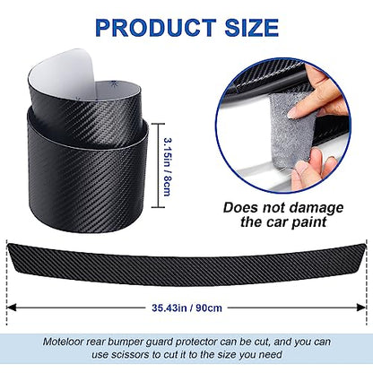 Soft & Bendable Rear Bumper Protector 35.42" x 3.14" - Carbon Fiber Leather Anti-Scratch Guard for SUV, Truck, Sedan | Flexible But NOT Stretchable | Trim to Fit, No-Drill Installation - size: 35.42*3.14 in