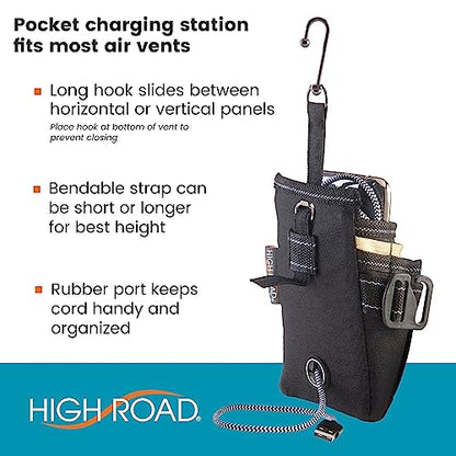 High Road DriverPockets Car Phone Holder Air Vent Pouch and Front Seat Organizer with 3 Pockets, Hanging Hooks and Charging Port - color: Khaki/Black