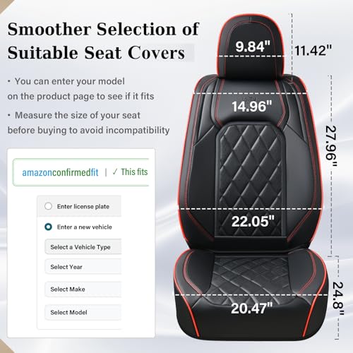 Coverado Car Seat Covers Full Set, Luxury Faux Leather Waterproof Seat Covers, Black Car Seat Covers, Universal Car Seat Protector Leather Car Seat Cushion, Carseat Cover Fit Most Cars, Black&Red - color: A-Black&Red, size: Fullset